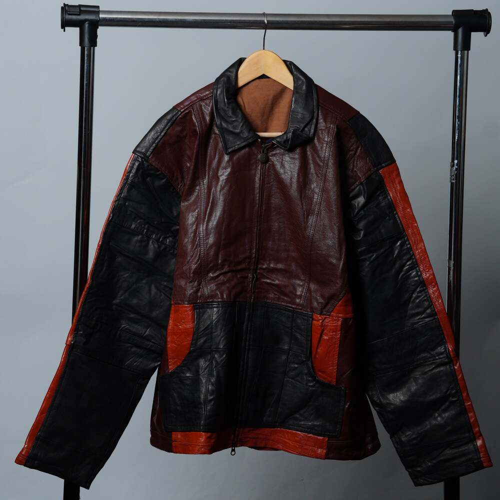 Upcycled Leather Colorblock Jacket Size XL